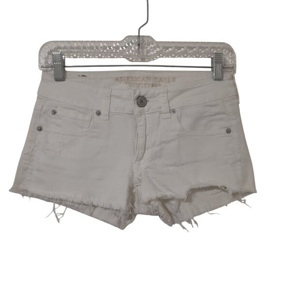 American Eagle Shortie Women's White Size 0 Stretch Denim Shorts - Picture 1 of 7